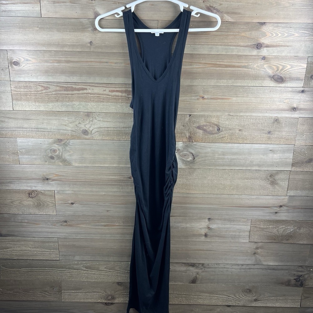 James Perse Standard Womens Dress Sleeveless Ruched Black Minimalist Medium 2